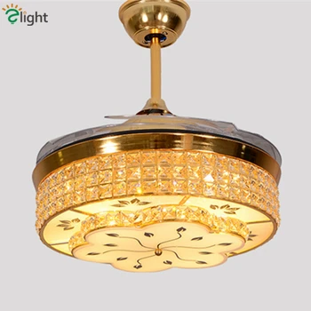 

Modern Lustre Crystal Folding Led Ceiling Fan Lamp Simple Acrylic Dining Room Led Ceiling Fan Lighting Led Ceiling Fans Lights