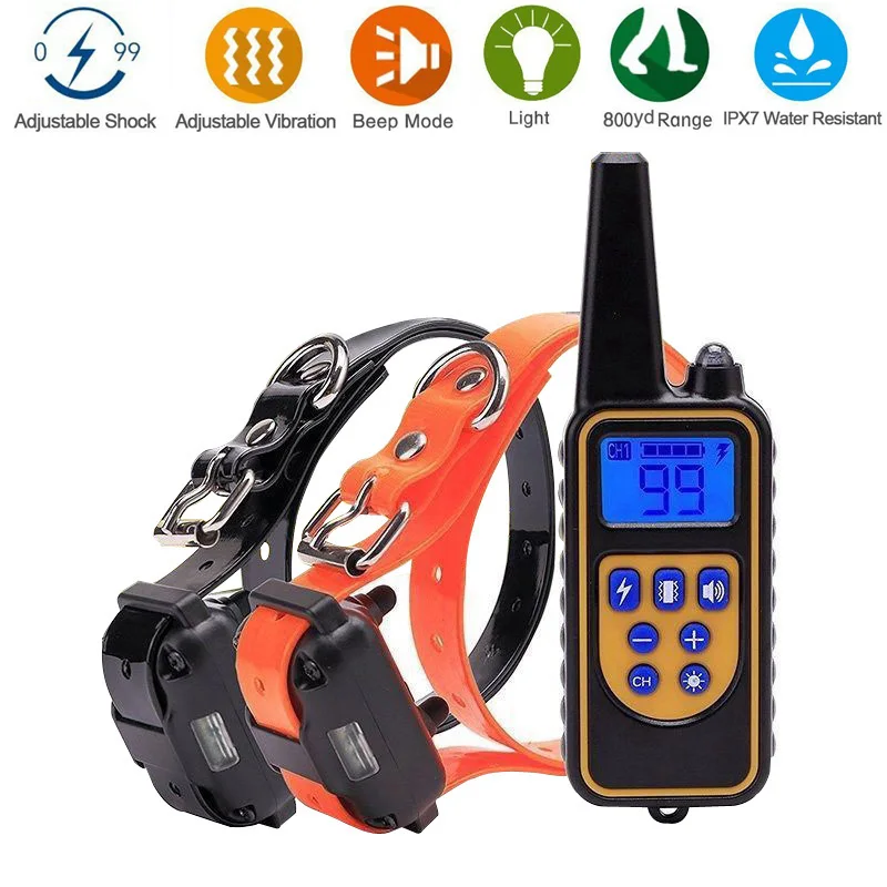 800M Remote Dog Training Collar for 2 dog Rechargable Waterproof PET