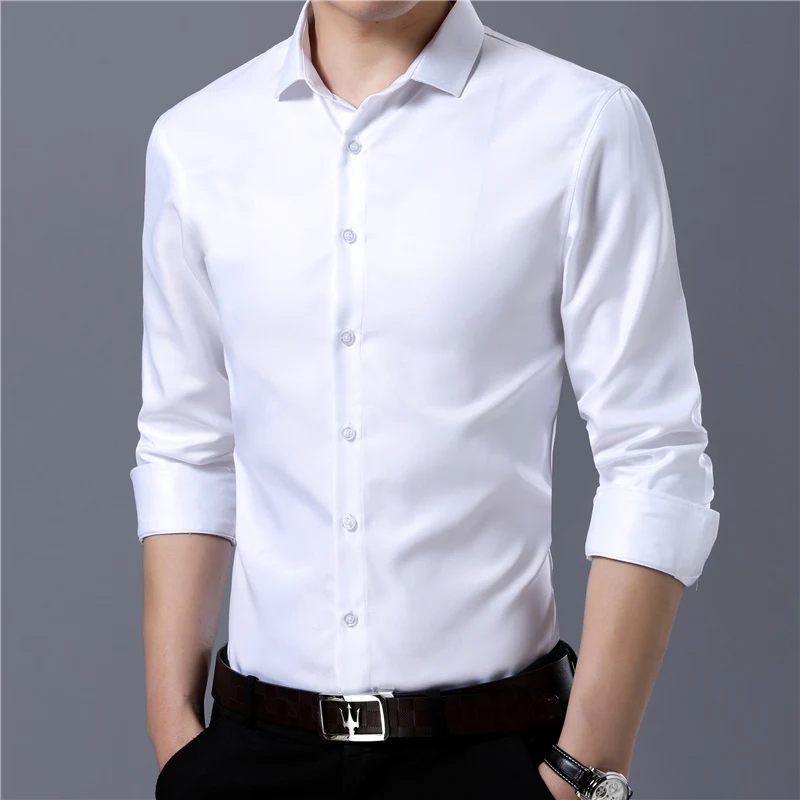 solid men dress shirts long sleeve casual slim fit white formal social shirt male brand clothing prom wedding camisas hombre