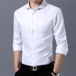 Однотонное мужское платье рубашки с длинным рукавом Повседневные облегающие белые Формальные рубашки для мужчин брендовая одежда Мужские