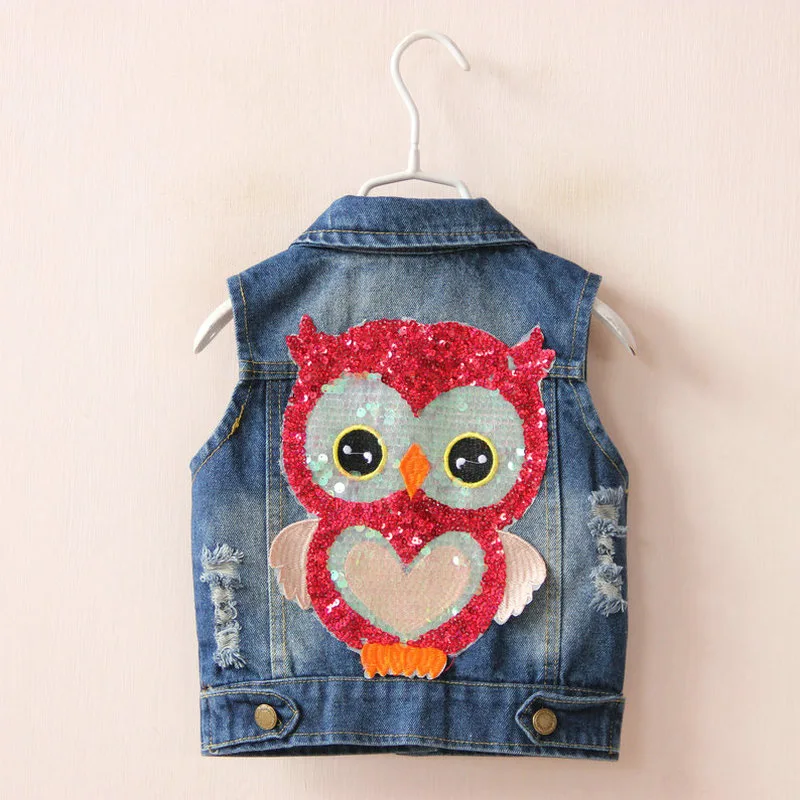 

New Hot Fashion Denim Girls Vest Casual Cool Cotton Kids Vest With Sequins European And American Style Soft Cozy Children Vest
