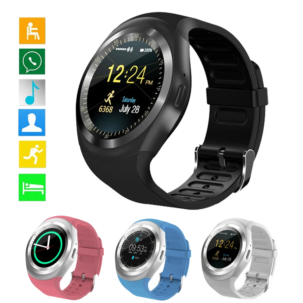 

Bluetooth Sports Smart Watch Y1C Touch Screen 2G GSM SIM APP sync MP3 support TF card fitness pedometer for iOS Android PK DZ09