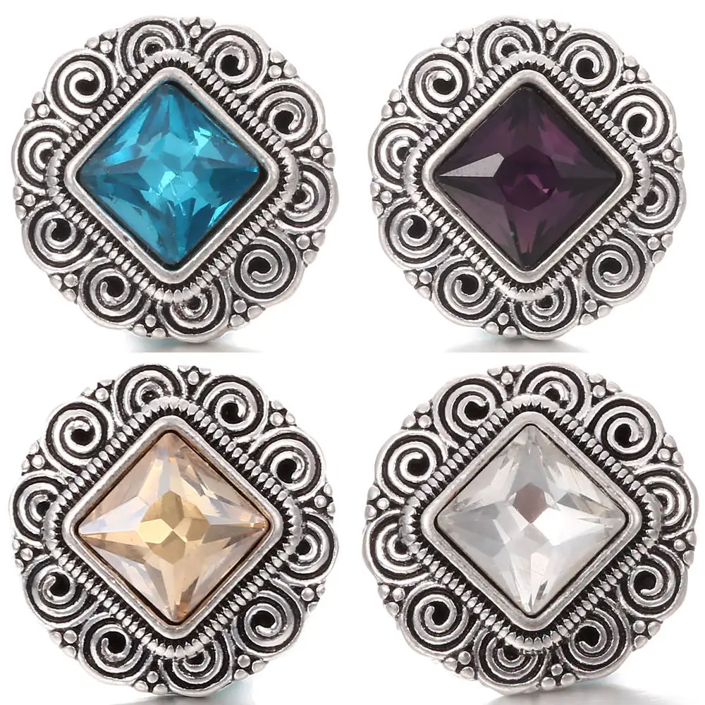 

Newest High Quality 18mm Metal Snap Button Charm rhombus rhinestone Button Snap Button Jewelry TZ0011