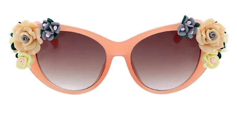 Модные дизайнерские лепестки роз Красочные Солнцезащитные очки «кошачий глаз» солнцезащитные очки со стразами, круглые, защитные стёкла, для девочек фирменные пляжные шлепанцы