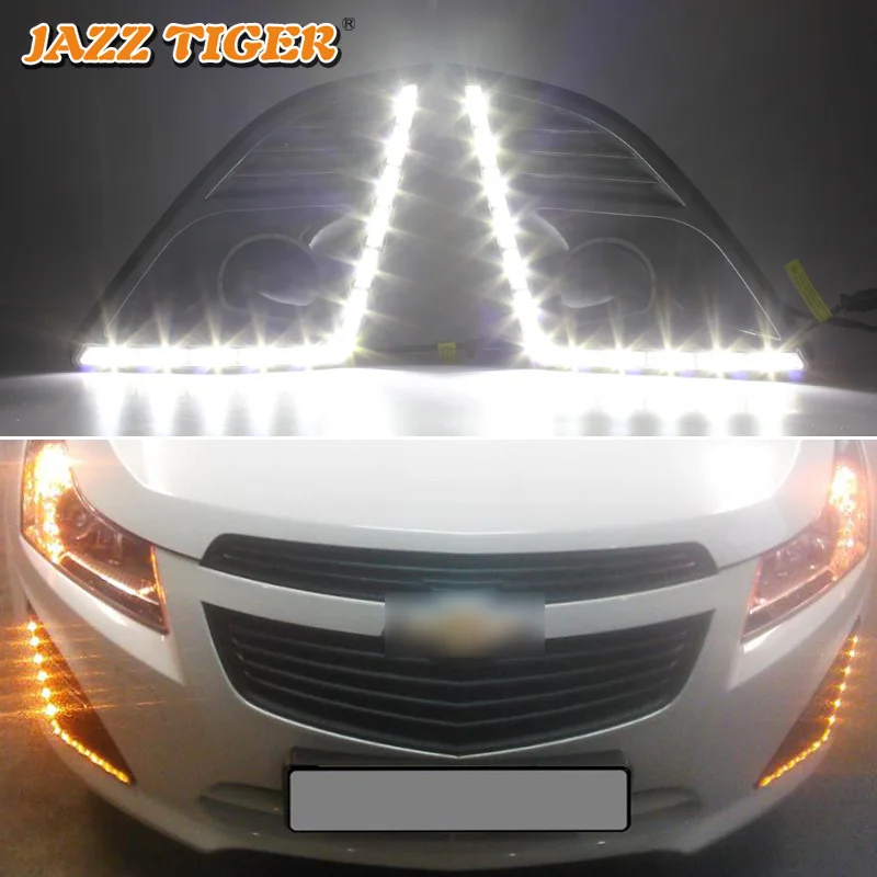 

JAZZ TIGER Turn Yellow Signal Function Car DRL Lamp 12V LED Daytime Running Light Daylight For Chevrolet Cruze 2013 2014 2015