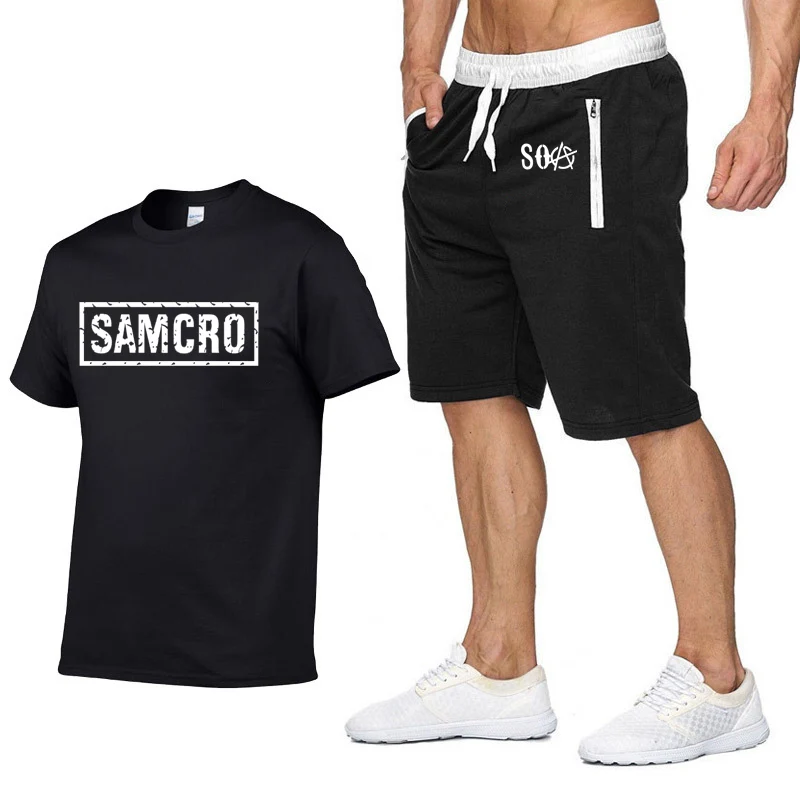 

Hot TV SOA Sons of Anarchy T Shirts shorts suit Sportswear Mens T-shirt SAMCRO high quality Cotton Harajuku Casual Short sleeve
