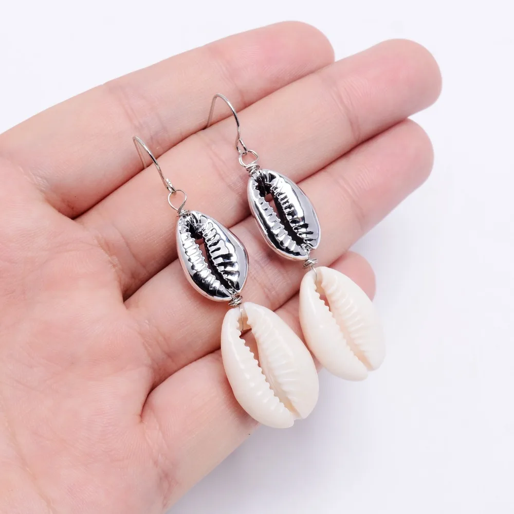 

Fashion Sea Shell Earrings For Women Gold Silver Color Metal Shell Cowrie Statement Earrings 2019 Summer Beach Jewelry