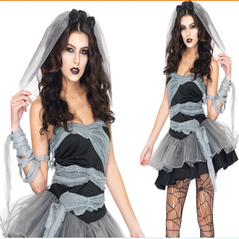 Сексуальные черные козья Невеста Хэллоуин Страшные костюмы для женщин дамы ZombieCorpse Косплей взрослых Необычные платье одежда для клуба костюм