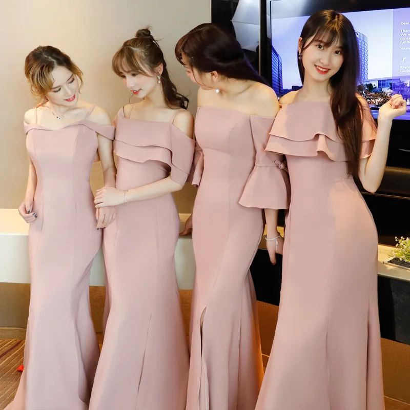 Это YiiYa/платье подружки невесты 5 стилей, с оборками, с вырезом лодочкой, соевое розовое платье-труба для вечеринок модное платье подружки невесты для девочек E038