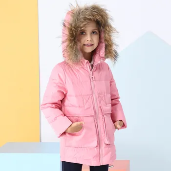 

2018 New Children Winter Duck Down Girls Thickening Warm Down Jackets Girl long Big Fur Hooded Outerwear Coats Kids Down Jacket