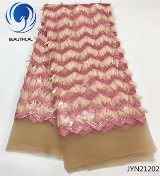 

BEAUTIFICAL Nigerian lace fabrics 2018 Latest design french net lace 3d sequins fabric big sequins mesh tulle lace 5yards JYN212