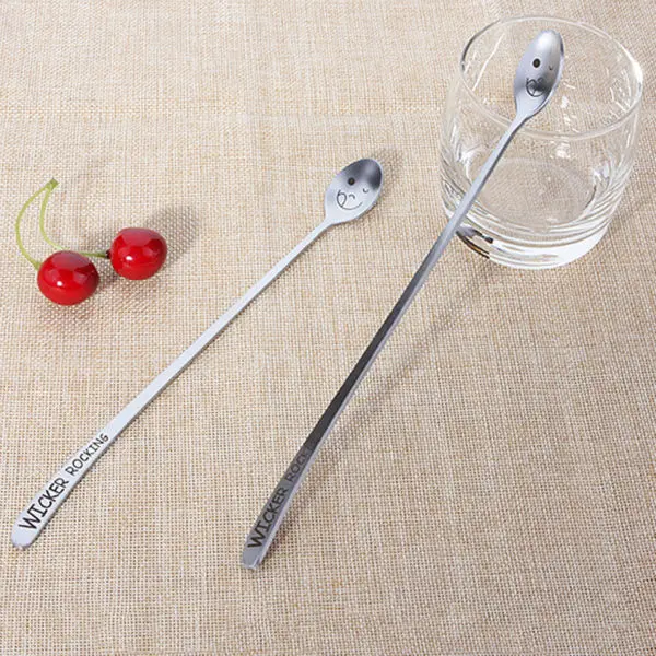 FHEAL New Heavy Long Handle Stainless Steel Cake Dessert Fruit Forks Spoon tableware Smile Face Spoons Forks Flatware (17)