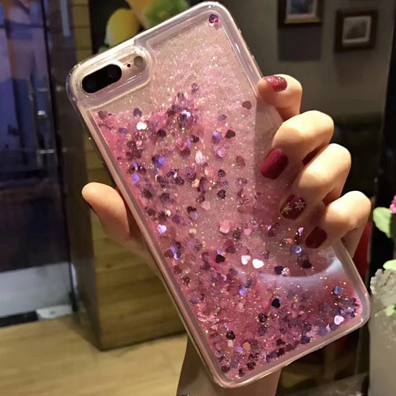 

Bling Glitter Dynamic Love Heart Liquid Quicksand Phone Back Cover For iPhone 5S SE 6 6S 7 8 Plus X Case S7 Edge S8 S9 Plus Capa