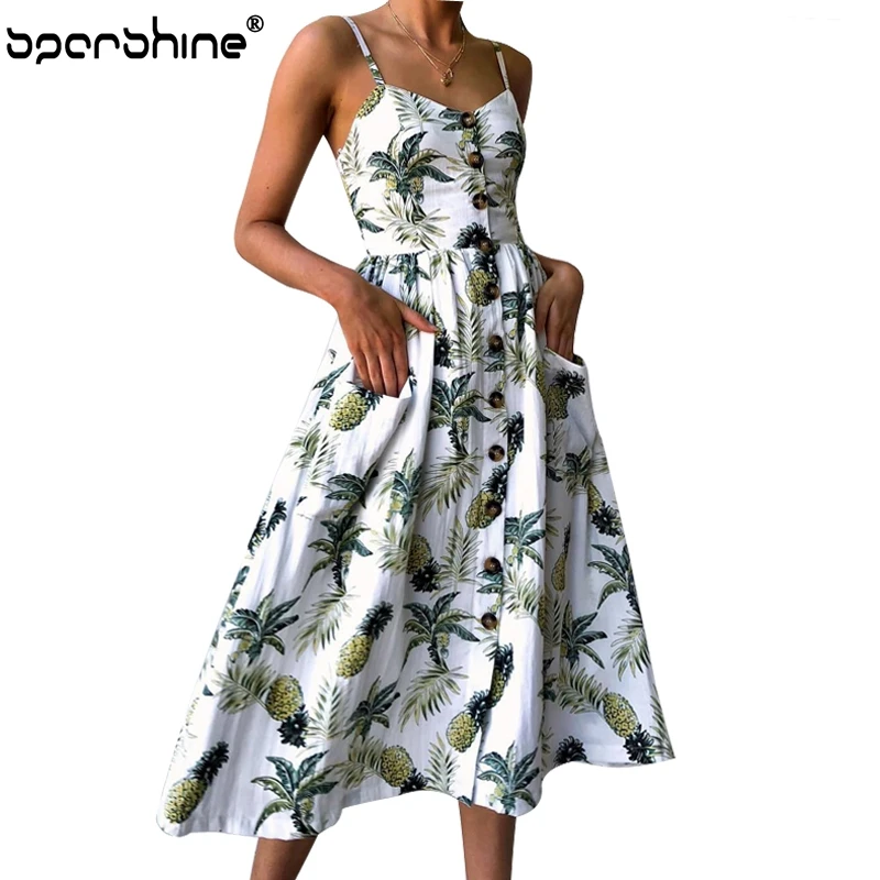 

Summer Dress Women 2018 Strap Floral Print Dot Long Beach Vestidos Female Sundress Sexy Casual Loose Elegant Ladies Dresses