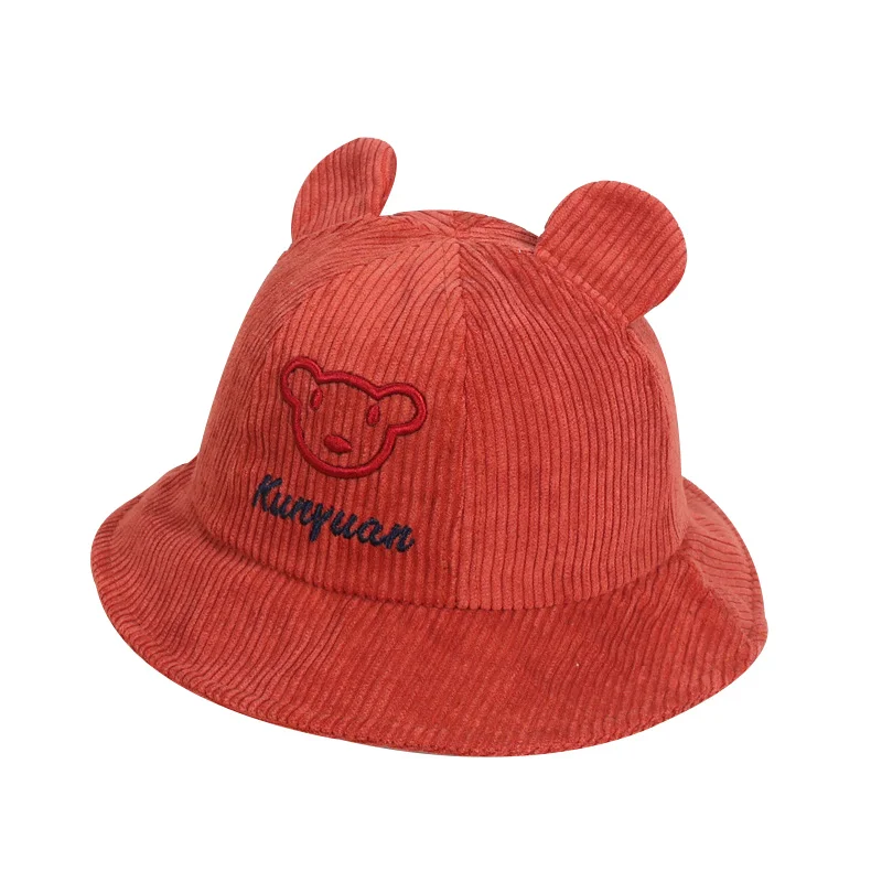 Corduroy Cotton Children Hat Catoon Bear Kids Bucket Hat With Ears Autumn Girls Sun Cap Hat Children Boys Fisherman Hat 2-4Y (4)
