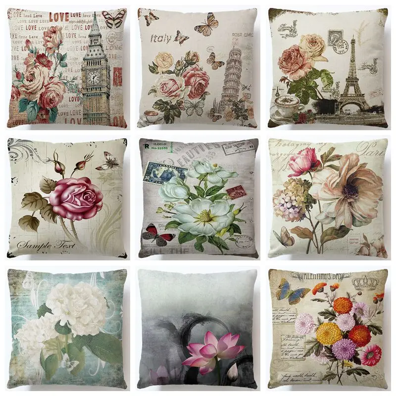 

Retro Flower Pattern Pillow Cushion Cover Plant Home Decor cojines decorativos para sofa Vintage Modern Cusion Cover