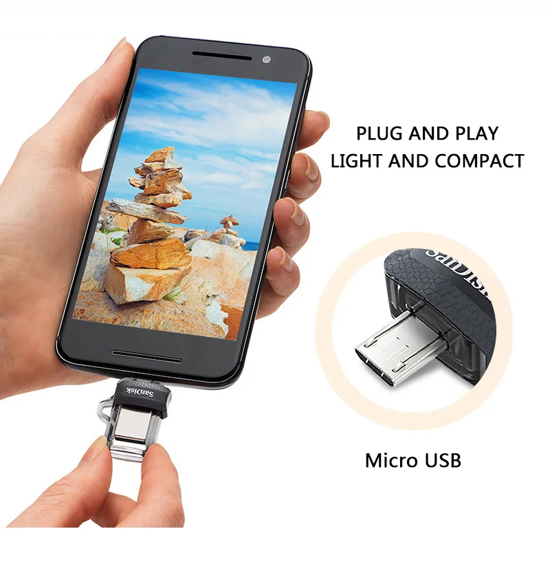 Sandisk Mini USB 3,0 двойной OTG USB флэш-накопитель 128 Гб флешки USB3.0 высокая скорость до 150 м/с для Android телефона