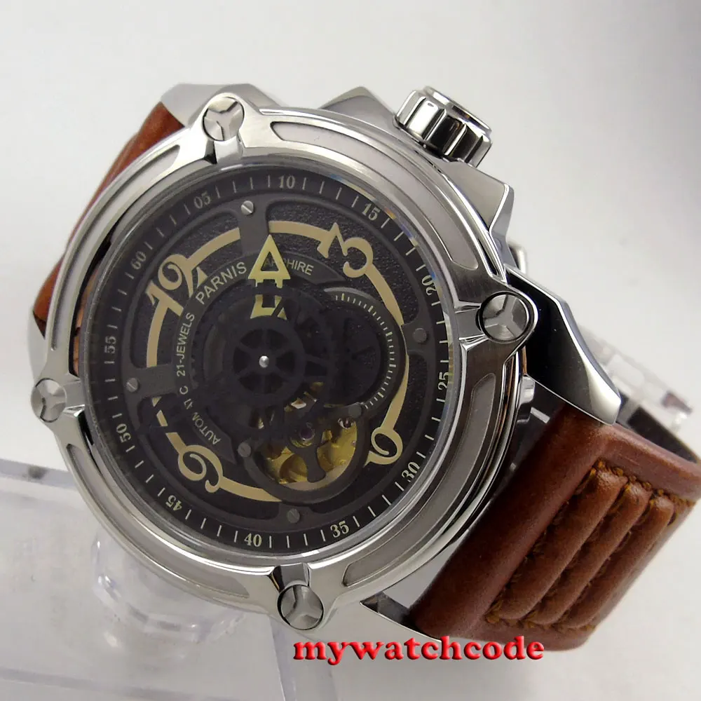 Автоматические Мужские часы Parnis 44 мм с черным циферблатом 21 jewels miyota Sapphire P662|watch case