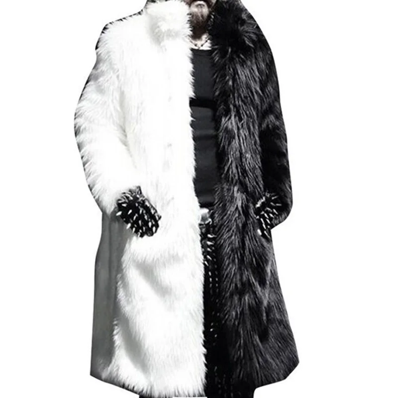 Мужская зимняя куртка из искусственного меха, черное платье, белая Длинная ветровка, толстая теплая Модная мужская куртка из