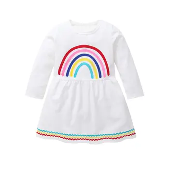 

Baby Girl Dress 2020 New Casual Autumn Baby Clothes Toddler Baby Girls Striped Rainbow Print Party Dress Clothes