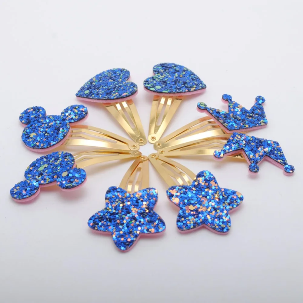 

8/ 10 pcs/ lot New Gold Plated Girls Hair Clips Kids Glitter Hairpins Star Mickey Ear Crown Hair Barrette Kids Hair accessories