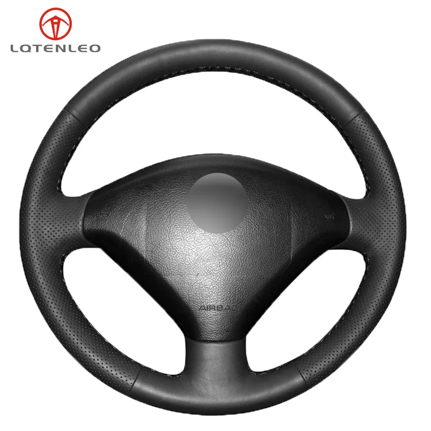 

LQTENLEO Black PU Artificial Leather Handsewing Car Steering Wheel Cover For Peugeot 307 2001-2008 307 SW 2005-2008