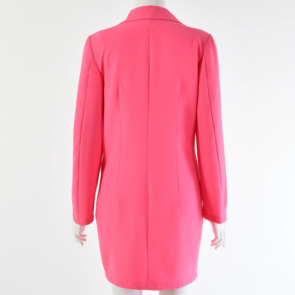 Розовый офисный строгий костюмный Блейзер, куртка, модное женское пальто с длинными рукавами, женский черный элегантный двубортный пиджак