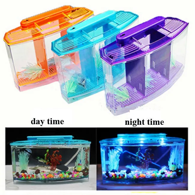 Acrylic Aquarium Betta Fish Tank Triple Bow Three Splits LED Light Fighting isolation hatch breed box Reptile cage turtle house