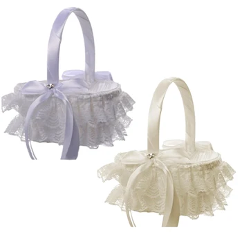 

Wedding Flower Baskets Lace & Ribbon Bride Bridesmaid Wedding Bouquet White Flower Basket Flower Girl Basket