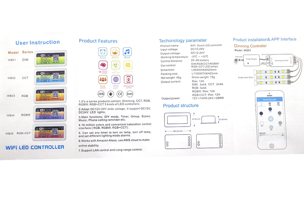 DC 12 В 24 в умный светодиодный wifi контроллер RGB RGBW CCT диммер Домашний Светильник ing Alexa управление Android/IOS приложение для светодиодной ленты лампы светильник