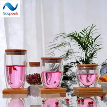1 шт. 250 мл/350 мл/450 мл двойной слой стены термостойкие прозрачное стекло чайная чашка+ бамбук Крышка стекла кофе с молоком изолированные кружка