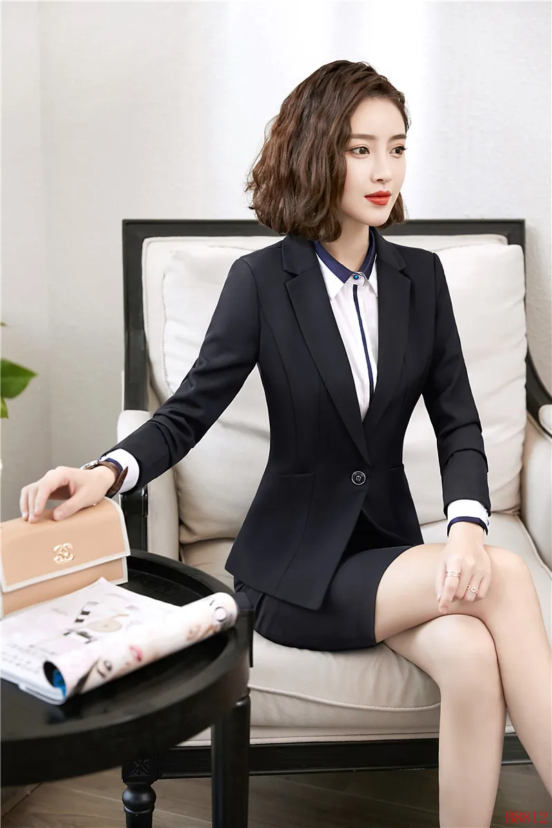 Формальные Дамы темно синий блейзер для женщин бизнес костюмы с юбкой и курткой наборы рабочая одежда офисная форма дизайн