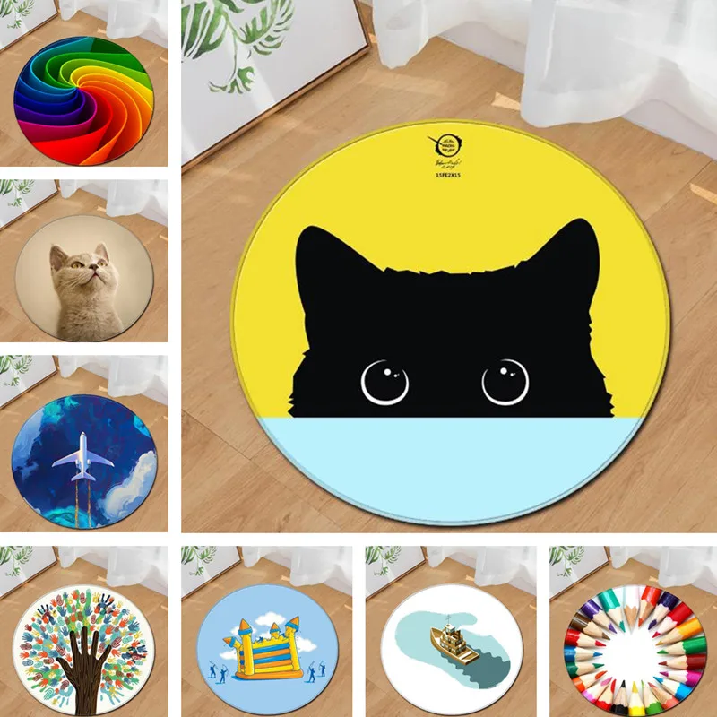

cute cat carpet Kids room Carpet round baby play mat Patchwork picnic rug ANITSLIP livingroom bedroom tapetes Home Decor