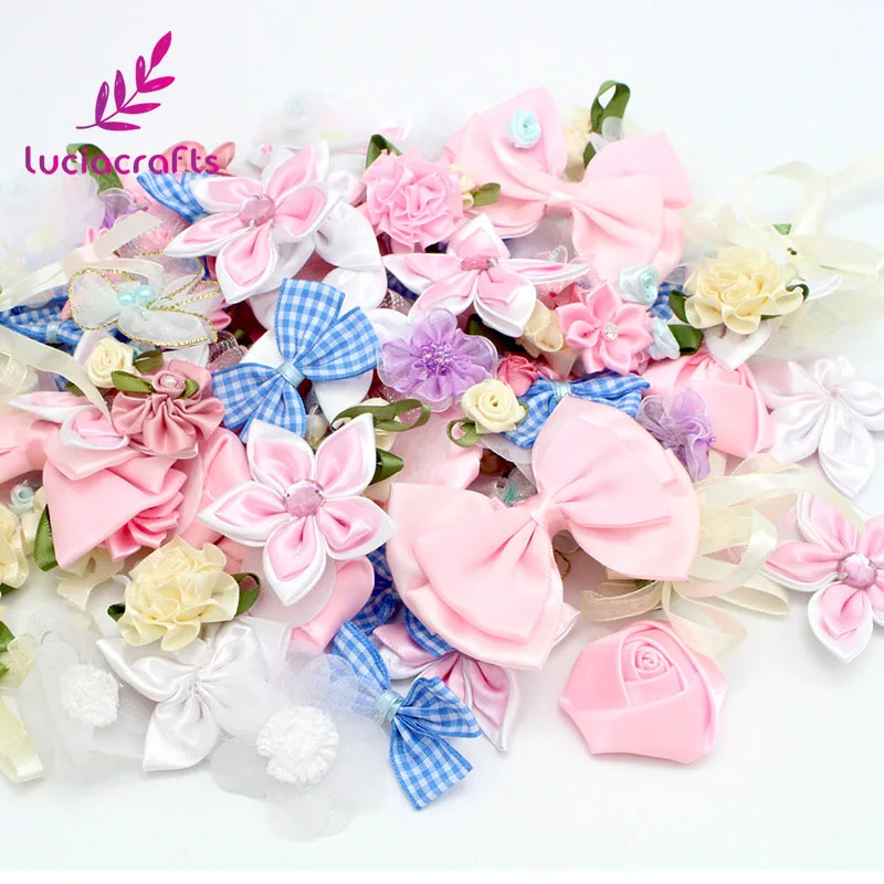 

Lucia crafts 20g/lot Random Mix Bow/Flowers/Rosette Girls Boutique Mini Ribbon Hair Bow DIY Garment Accessories B1202