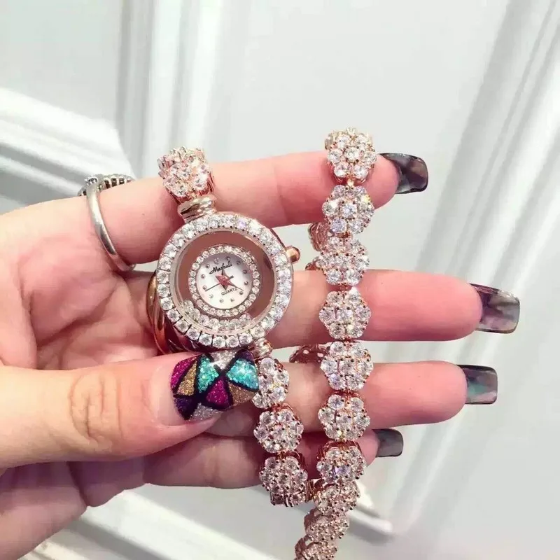 

Luxury Shell Dial Wristwatches Super Flash Zircon Watches High Grade Stainless steel 2 laps Bracelet fashion watches for women