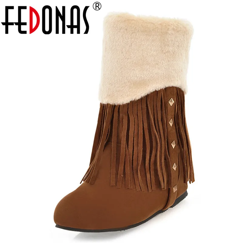 

FEDONAS New Women Winter Keep Long Warm Ankle Boots Sweet Fringe Slip-on Snow Boots for Women 2020 Round Toe Casual Shoes Woman