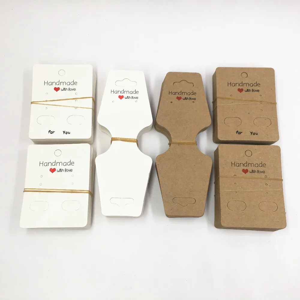 100pcs 12x4.5cm Kraft Printing "hand Made With Love" Paper Cards Fashion Jewelry Earring