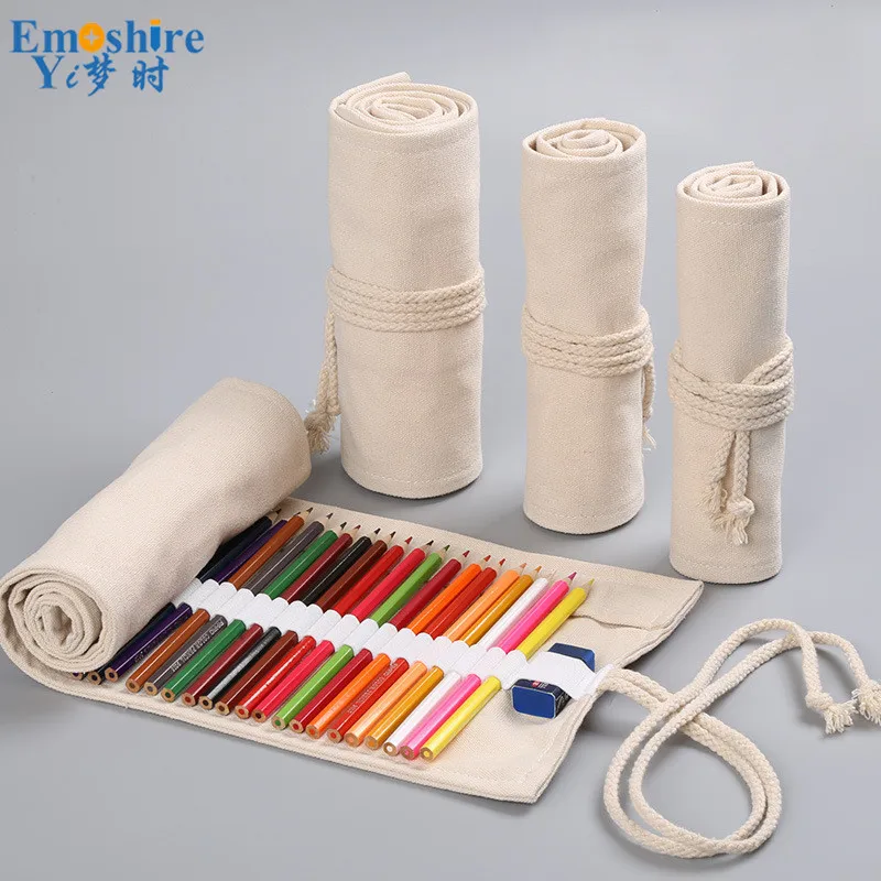 Emoshire Natural color cloth curtain 1224364872 hole sketch color lead creative pencil case simple wind canvas pen box (3)