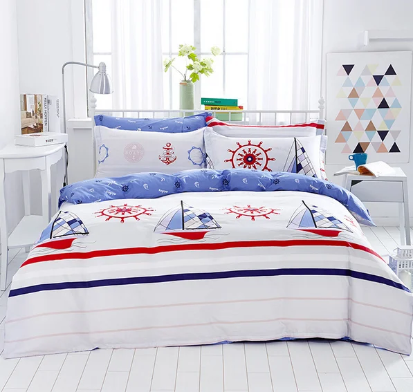 2016 New Design 100 Cotton Sailing Boat Sea Style Bedding Set Queen