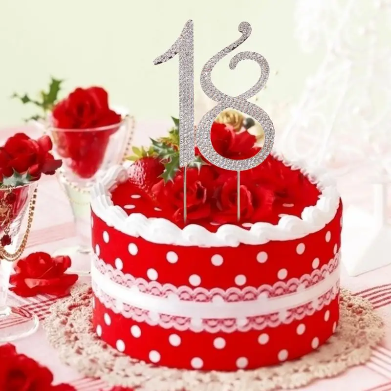 

New Rhinestone Golden Glitter Happy Birthday 18 Cake Toppe Cupcake Toppers Baby Shower Cake Flags Birthday Party Wedding Decora