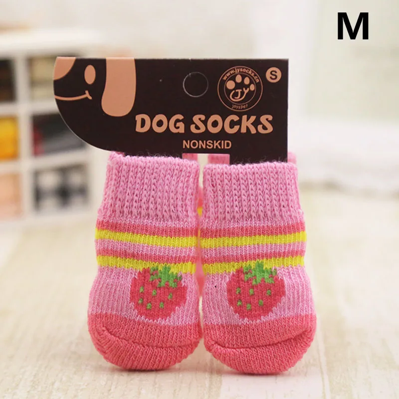 4 шт. домашние носки для собак Нескользящие мягкие теплые дышащие эластичные для осени и зимы DC112 - Цвет: M