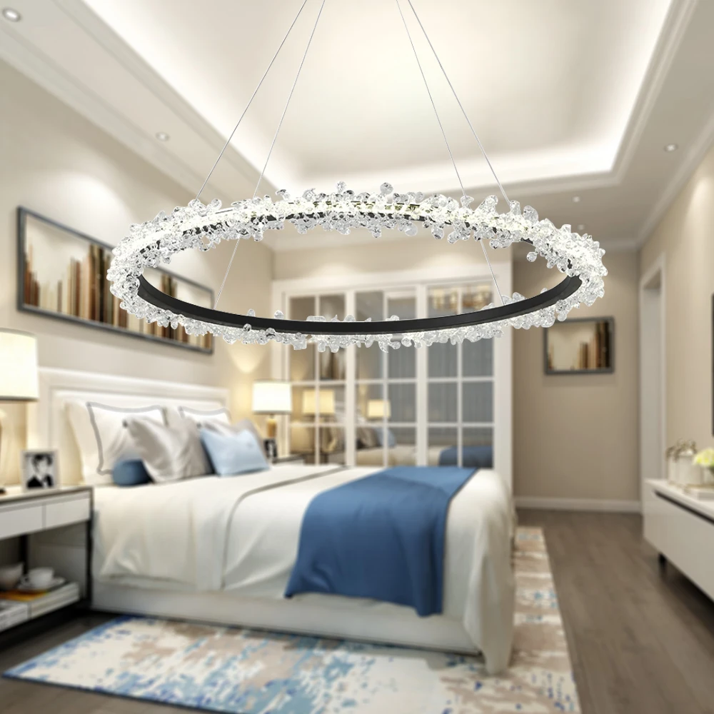 

Creative Round LED Light Crystal Chandeliers Luxury Cristal Lamp Fixture For Living Room Bedroom Hanging Black Indoor Lights