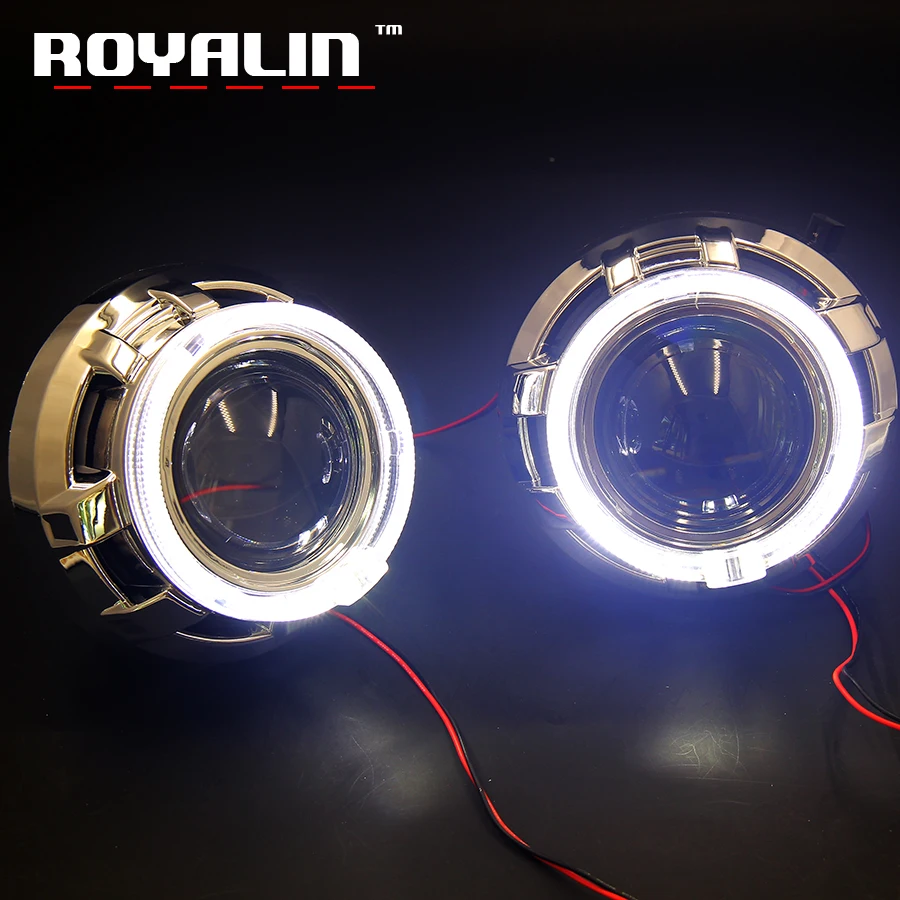 ROYALIN Full Metal LED Bi Xenon Angel Eyes Projector Car DRL H1 H4 H7 Headlights Apollo