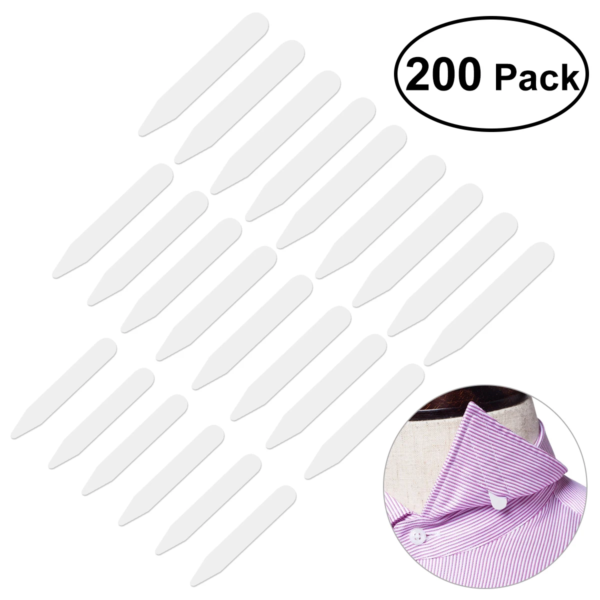 

TINKSKY 200pcs Plastic White Collar Stays Bones Stiffeners in 3 Sizes