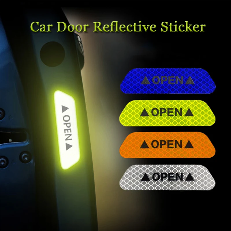 

Car Styling 4pcs/set OPEN Car Door Stickers Auto Warning Mark Reflective Strips Tail Rear Reflective Tape Automobile Accessories