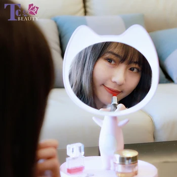 

Cat LED cartoon cute light mirror smart makeup mirror table lamp with light mirror