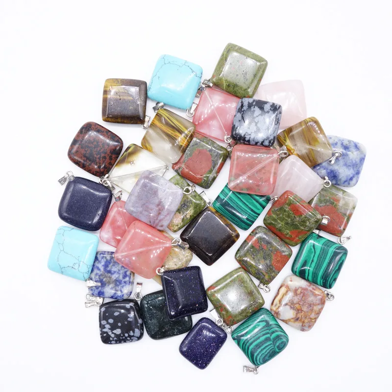 Wholesale 50PCS Natural Stone Square Pendant Charms Crystal Gem Stone