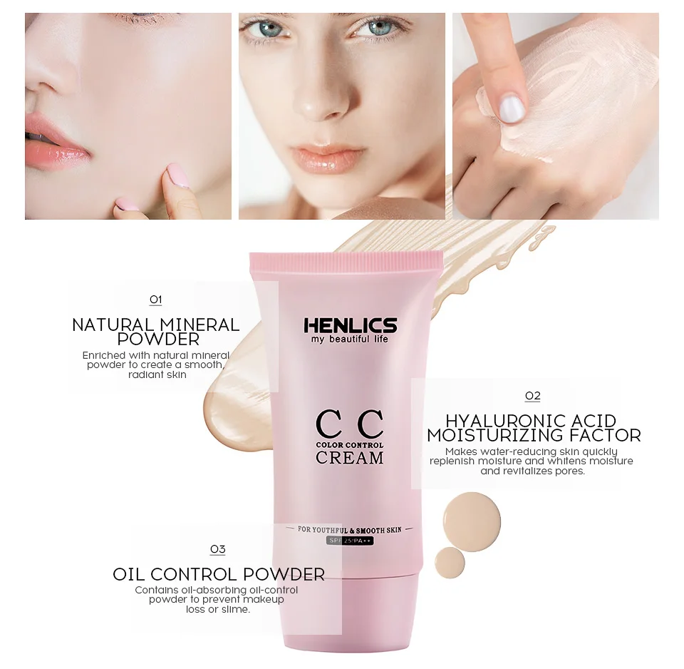 HENLICS CC крем для лица SPF 25+ корейский косметический увлажняющий макияж контроль масла консилер отделка BB база макияж