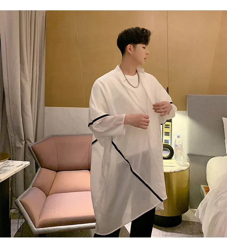 Для мужчин Oversize свободные Летучая мышь с длинным рукавом Повседневное кардиган длинные рубашки мужской уличной хип-хоп белая рубашка