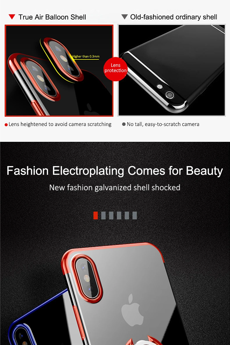 Iphone 7 Case Iphone Xs Max Case X  6 8 6S Plus Diamond Transparent Clear Electroplate TPU Finger Ring Case Luxury Back CoverDescription: